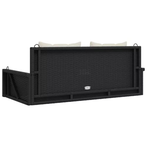  fekete polyrattan hintapad párnával 119 x 56 x 48 cm