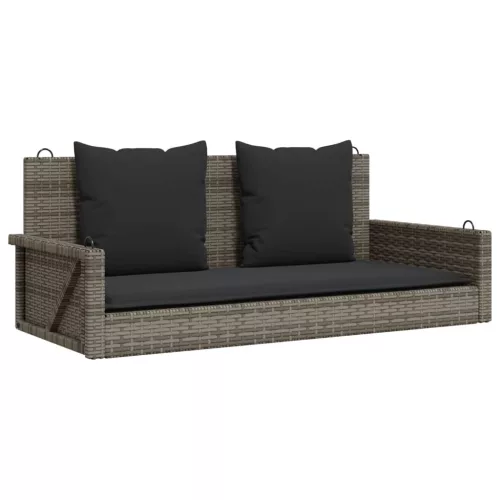  szürke polyrattan hintapad párnákkal 119x56x48 cm