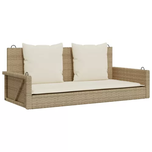  bézs polyrattan hintapad párnával 119 x 56 x 48 cm