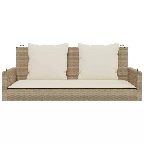 bézs polyrattan hintapad párnával 119 x 56 x 48 cm