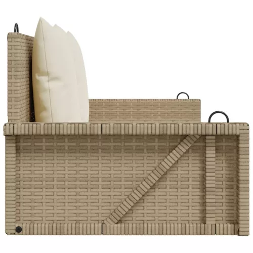  bézs polyrattan hintapad párnával 119 x 56 x 48 cm