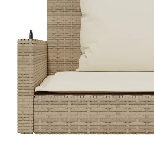  bézs polyrattan hintapad párnával 119 x 56 x 48 cm