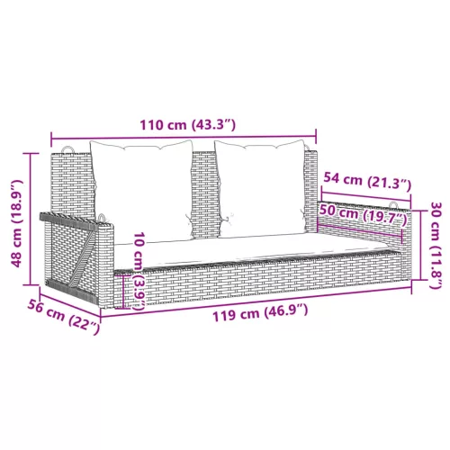  bézs polyrattan hintapad párnával 119 x 56 x 48 cm