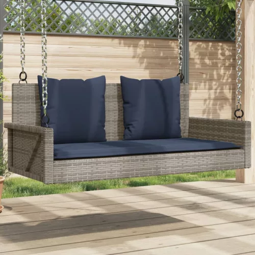  szürke polyrattan hintapad párnákkal 119 x 56 x 48 cm
