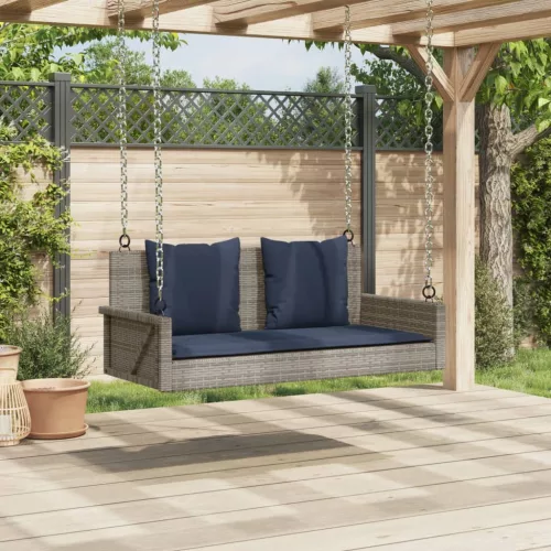  szürke polyrattan hintapad párnákkal 119 x 56 x 48 cm