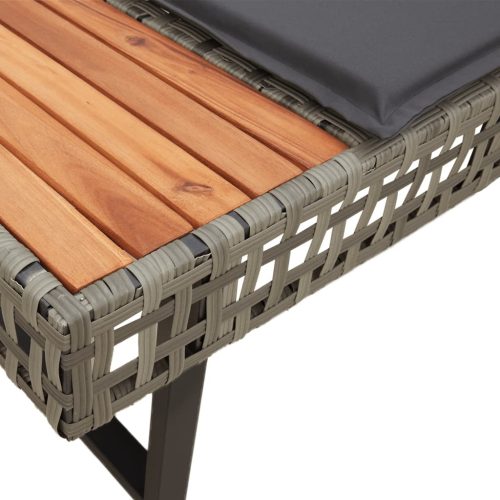  szürke polyrattan és akácfa L-alakú kerti kanapé párnával