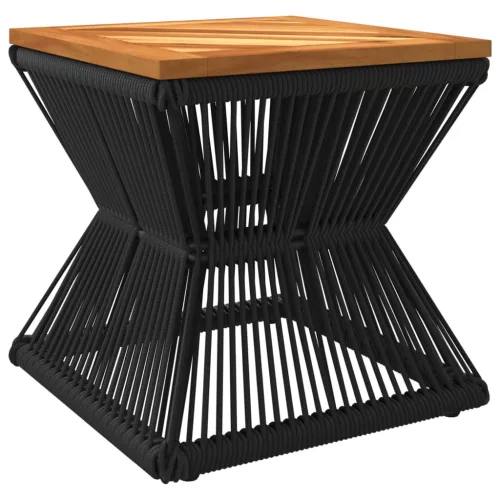  fekete tömör akácfa dohányzóasztal drót aljjal 38 x 38 x 38 cm