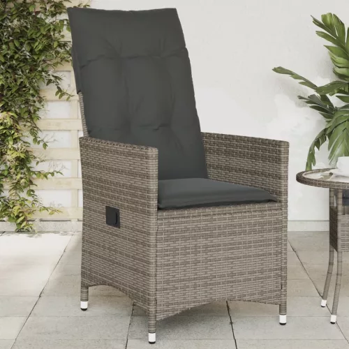  szürke polyrattan dönthető kerti szék párnákkal