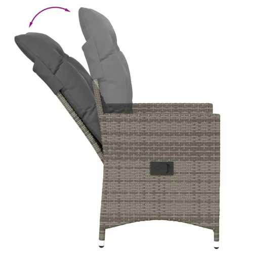  szürke polyrattan dönthető kerti szék párnákkal