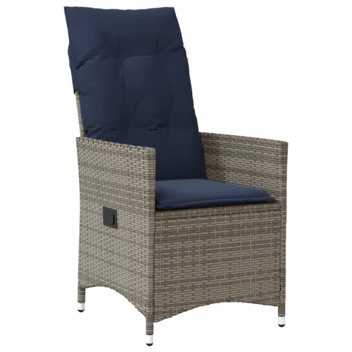  szürke polyrattan dönthető kerti szék párnákkal