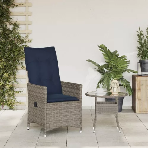  szürke polyrattan dönthető kerti szék párnákkal