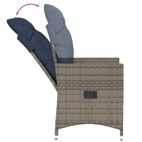  szürke polyrattan dönthető kerti szék párnákkal