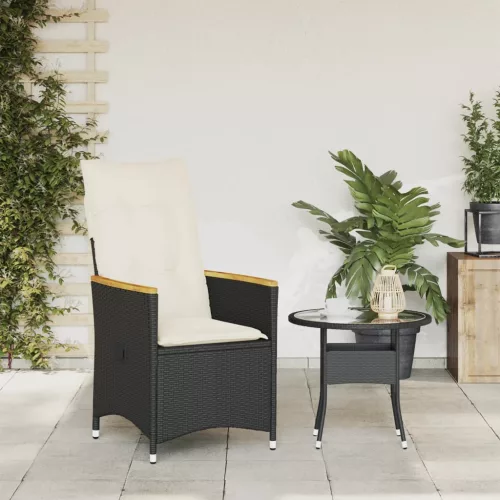  fekete polyrattan dönthető kerti szék párnával