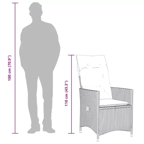  2 db barna polyrattan dönthető kerti szék párnákkal