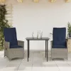  2 db szürke polyrattan dönthető kerti szék párnákkal