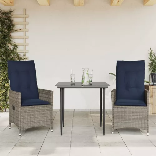  2 db szürke polyrattan dönthető kerti szék párnákkal
