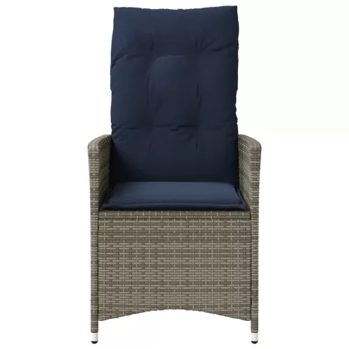  2 db szürke polyrattan dönthető kerti szék párnákkal