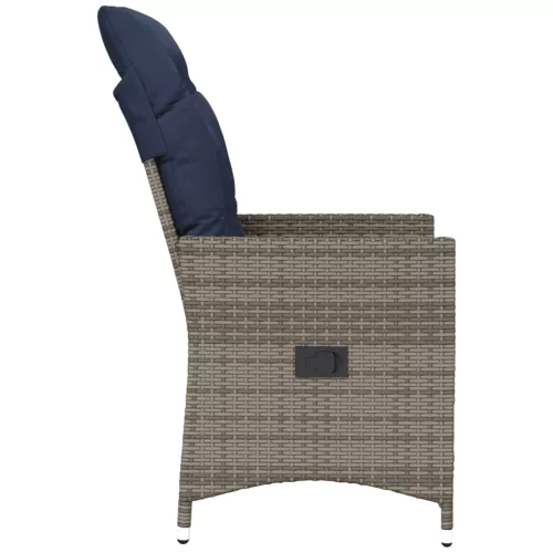  2 db szürke polyrattan dönthető kerti szék párnákkal