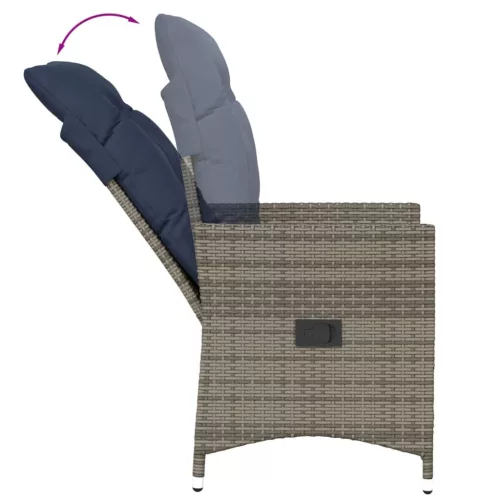  2 db szürke polyrattan dönthető kerti szék párnákkal