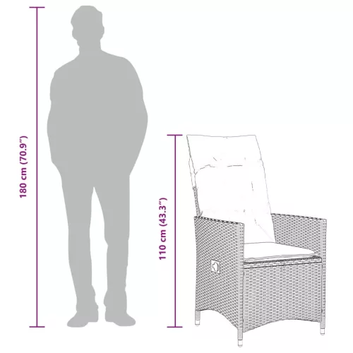  2 db szürke polyrattan dönthető kerti szék párnákkal