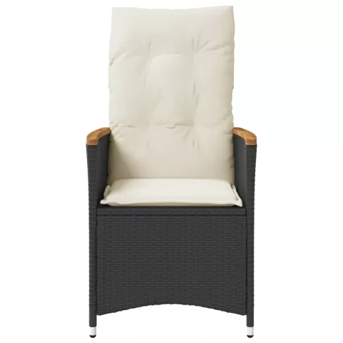  2 db fekete polyrattan dönthető kerti szék párnával