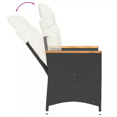  2 db fekete polyrattan dönthető kerti szék párnával