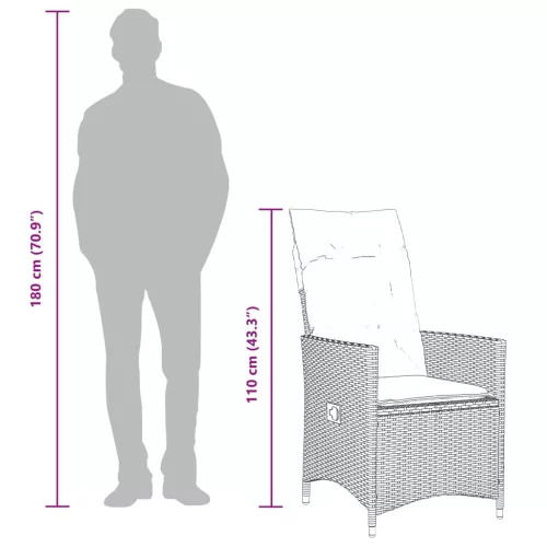  2 db szürke polyrattan dönthető kerti szék párnákkal