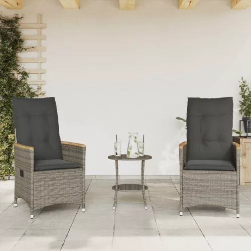  3 részes szürke polyrattan bisztrógarnitúra párnákkal