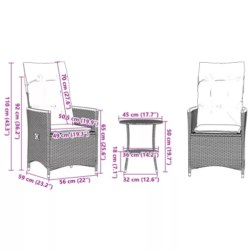  3 részes szürke polyrattan bisztrógarnitúra párnákkal