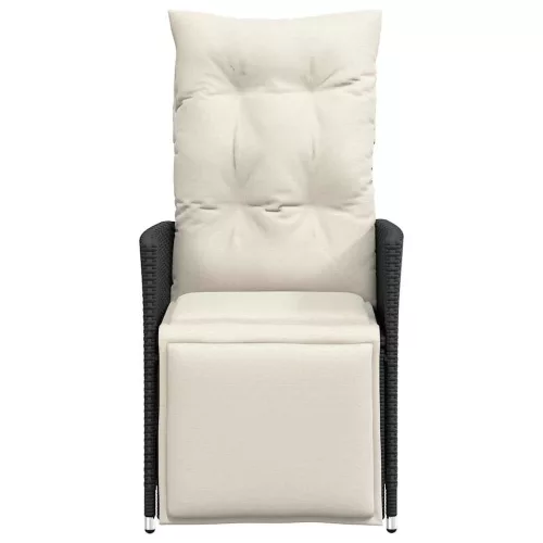  fekete polyrattan dönthető kerti szék párnával