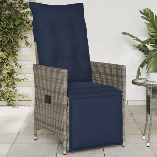  szürke polyrattan dönthető kerti szék párnákkal