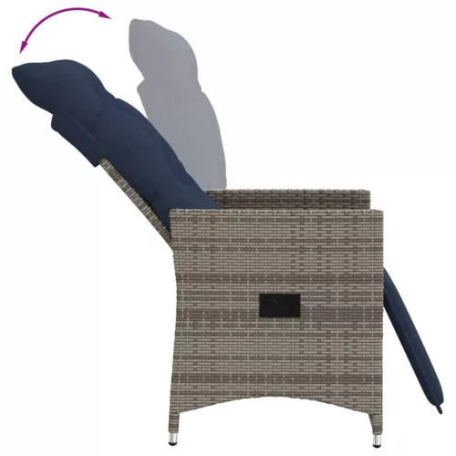  szürke polyrattan dönthető kerti szék párnákkal