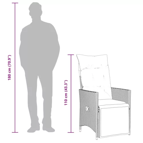  szürke polyrattan dönthető kerti szék párnákkal