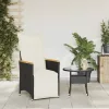  fekete polyrattan dönthető kerti szék párnával