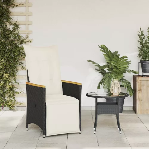  fekete polyrattan dönthető kerti szék párnával