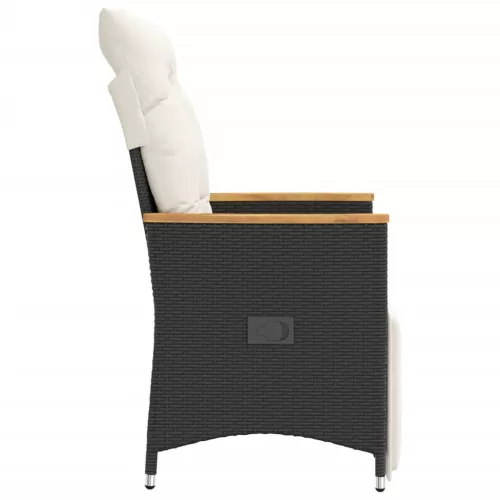  fekete polyrattan dönthető kerti szék párnával