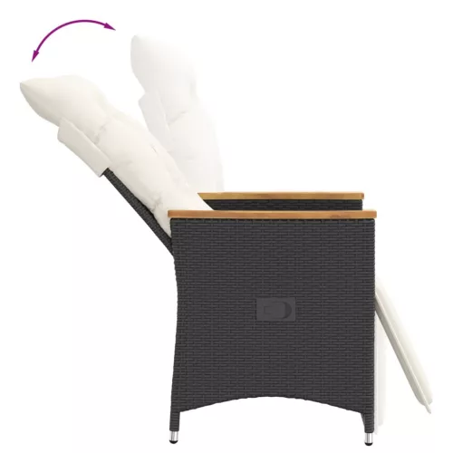  fekete polyrattan dönthető kerti szék párnával