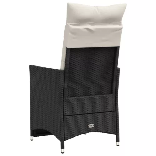  2 db fekete polyrattan dönthető kerti szék párnával