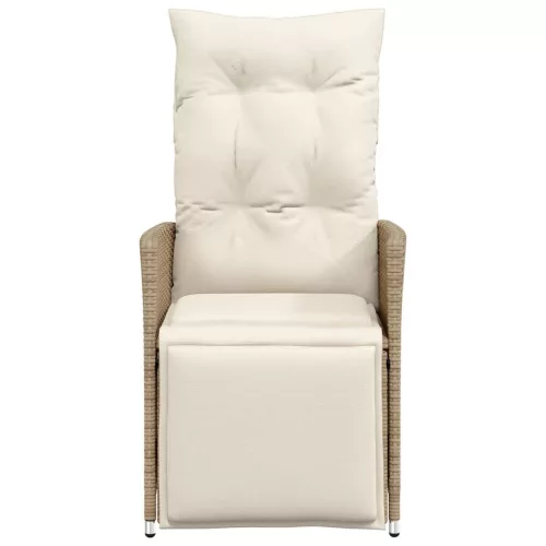  2 db bézs polyrattan dönthető kerti szék párnákkal