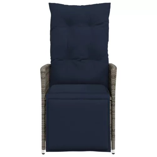  2 db szürke polyrattan dönthető kerti szék párnákkal