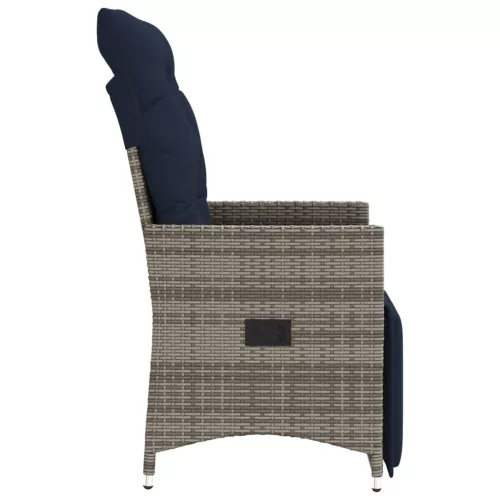  2 db szürke polyrattan dönthető kerti szék párnákkal