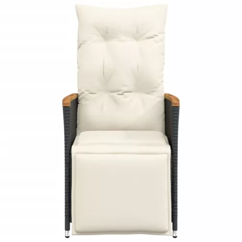  2 db fekete polyrattan dönthető kerti szék párnával