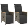  2 db szürke polyrattan dönthető kerti szék párnákkal