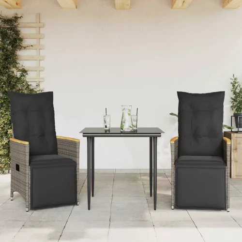  2 db szürke polyrattan dönthető kerti szék párnákkal