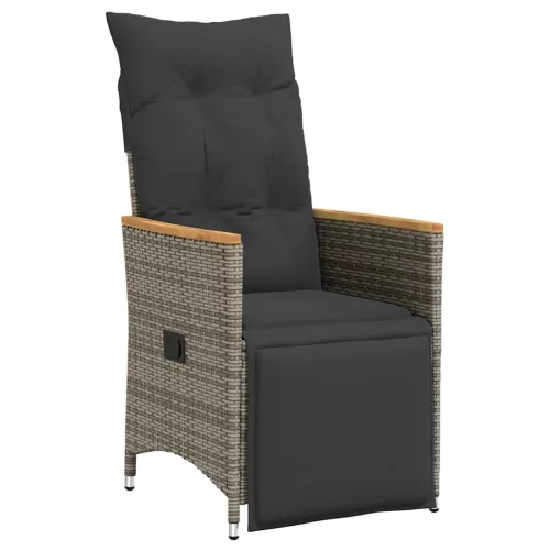 2 db szürke polyrattan dönthető kerti szék párnákkal