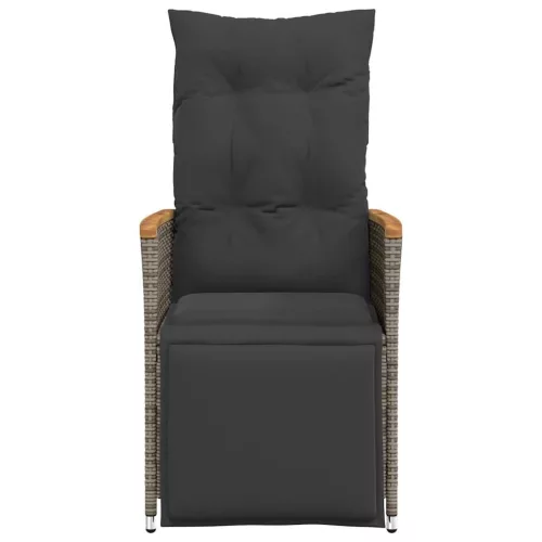  2 db szürke polyrattan dönthető kerti szék párnákkal