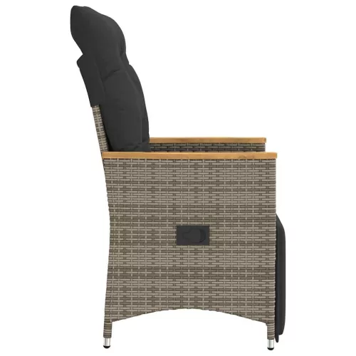  2 db szürke polyrattan dönthető kerti szék párnákkal