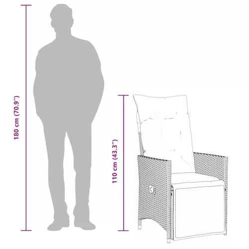  2 db szürke polyrattan dönthető kerti szék párnákkal
