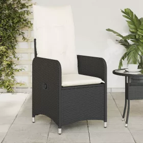  fekete polyrattan dönthető kerti szék párnával