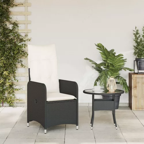  fekete polyrattan dönthető kerti szék párnával